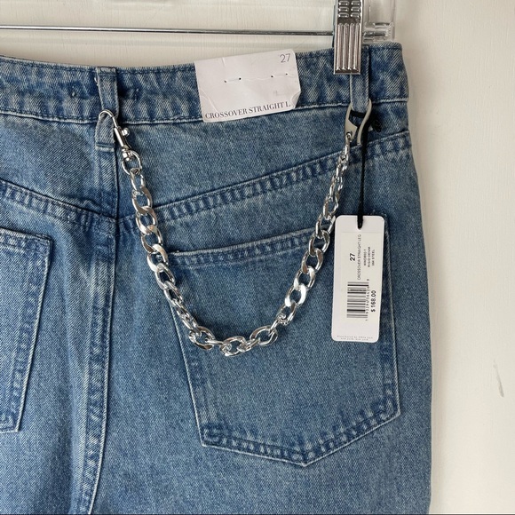 NWT WEWOREWHAT Crossover Button Fly Straight Leg Jeans Chain Sz 27 - Picture 10 of 12